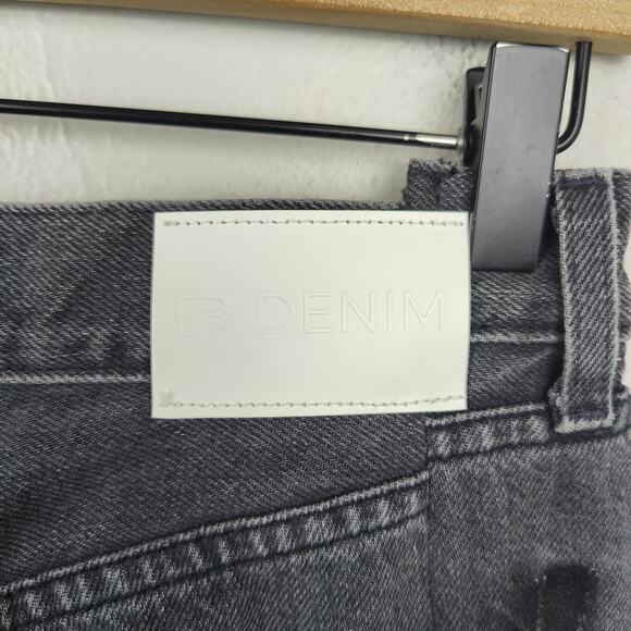 EB Denim Jeans Womens 25 Charcoal Wash Straight Leg Pieced Split Hem Patchwork - Picture 6 of 11